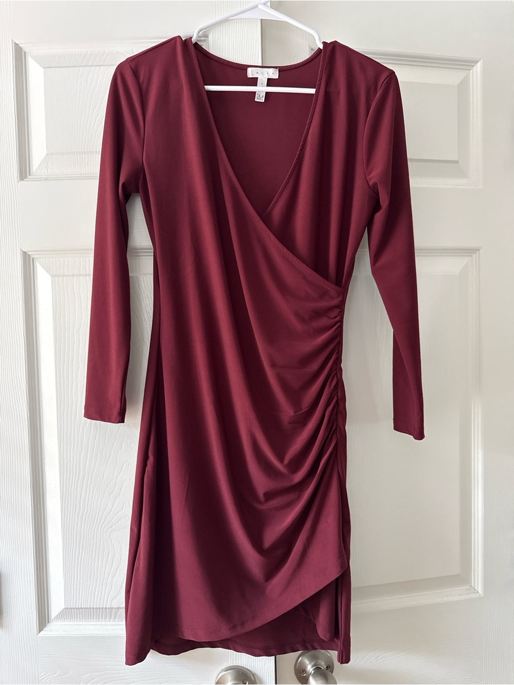 Leith Long-Sleeve Wrap Dress in Wine